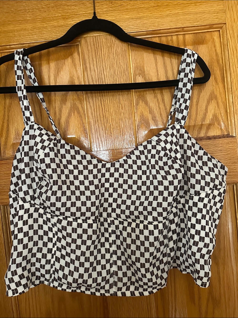 Abercrombie Checkerboard Print Crop Tank Top - Brown & White